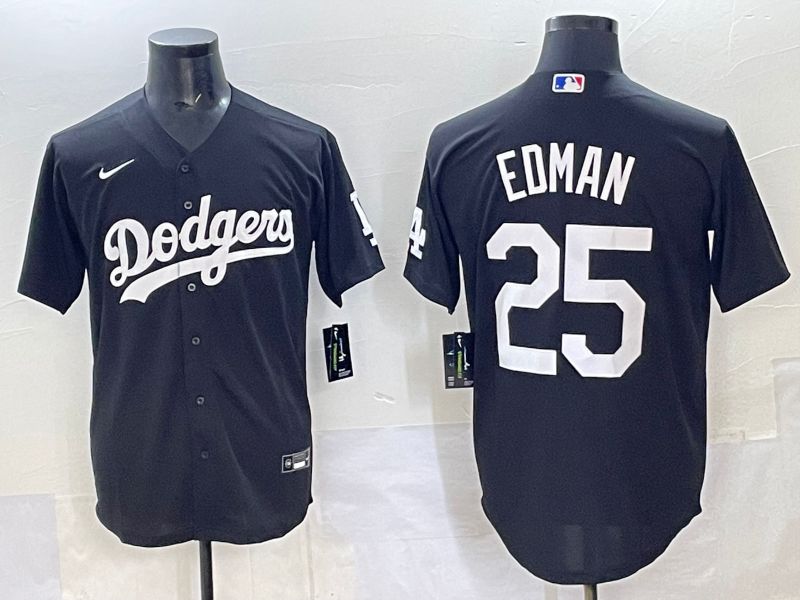 Men Los Angeles Dodgers 25 Edman black Nike MLB jersey style 9